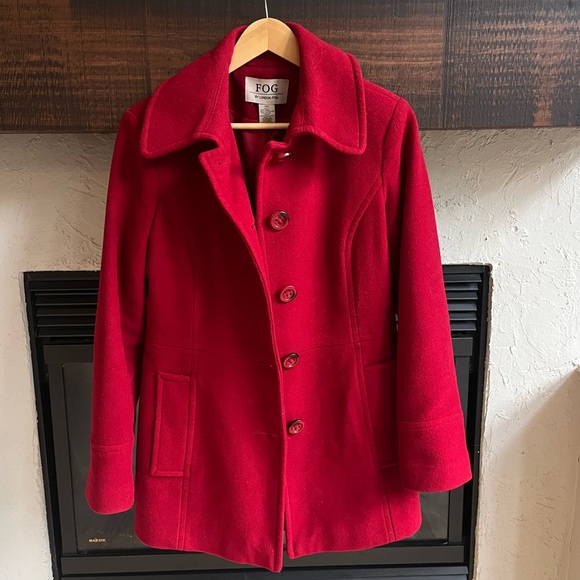 Red Wool Blend Single Breasted Pea coat - London Fog - Rare Vintage Find! - Picture 4 of 8